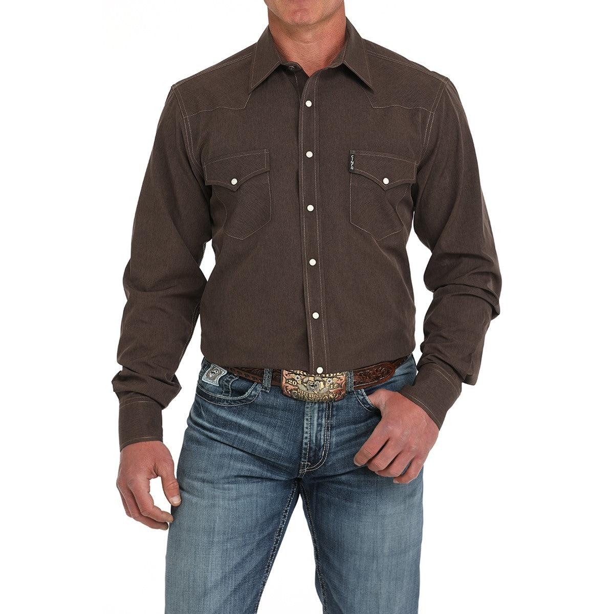 Cinch Men's Brown Solid Modern Fit Button Down Shirt MTW1303083