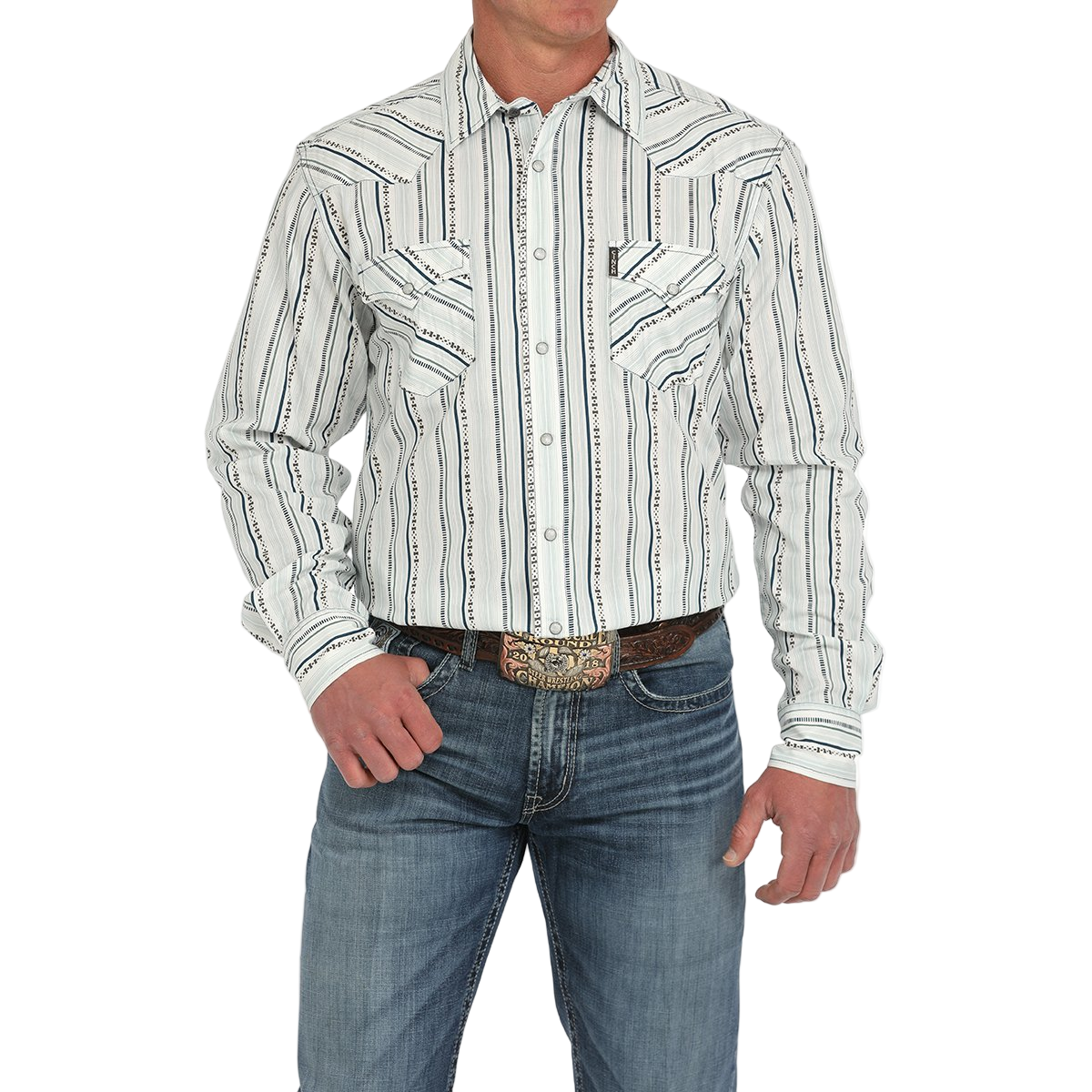 Cinch Men's White Modern Fit Stripe Snap Western Shirt MTW1303086