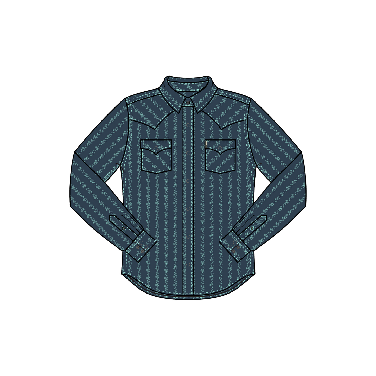 Cinch Men's Modern Fit Blue Floral Stripe Print Snap Shirt MTW1303089