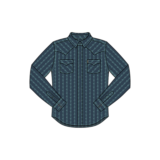 Cinch Men's Modern Fit Blue Floral Stripe Print Snap Shirt MTW1303089