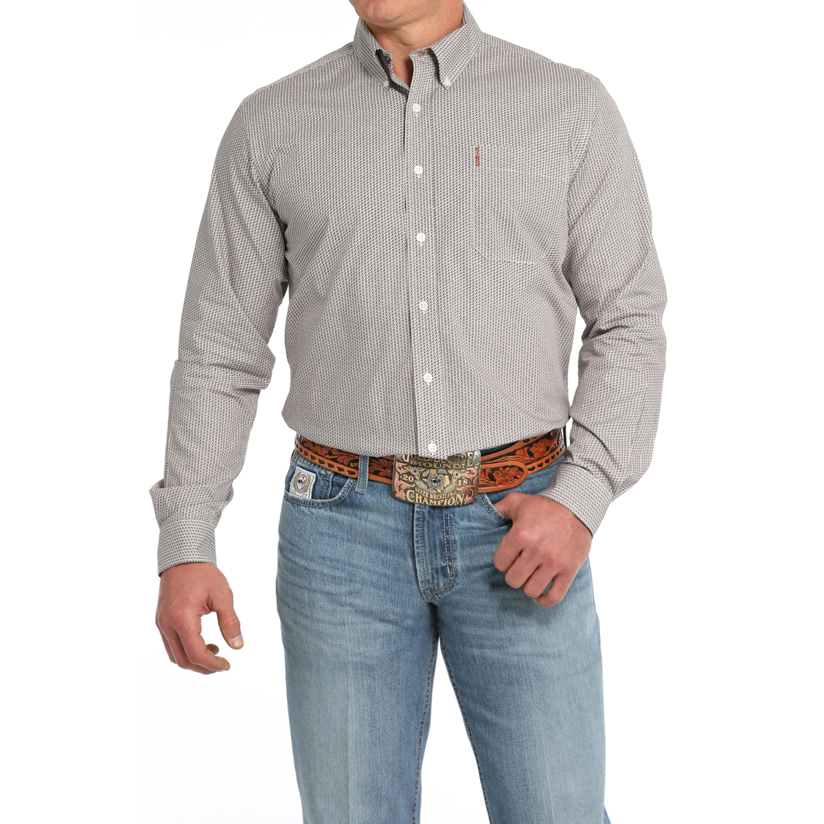 Create Bootable Backup Cinch Men's White Geometric Print Button Down Shirt MTW1347119