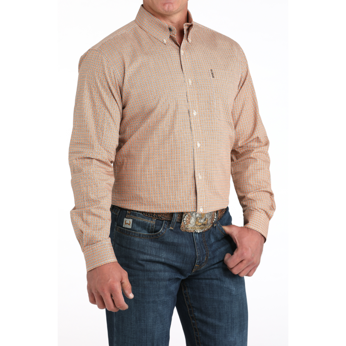 Cinch Men's Modern Geometric Printed Coral Button Down Shirt MTW1347135