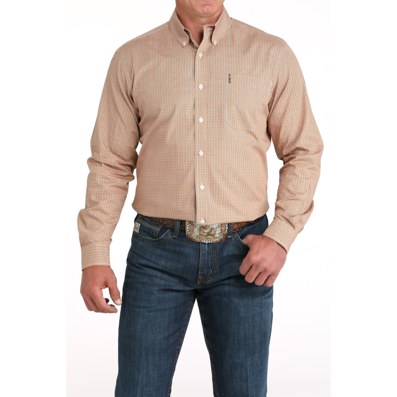 Cinch Men's Modern Geometric Printed Coral Button Down Shirt MTW1347135