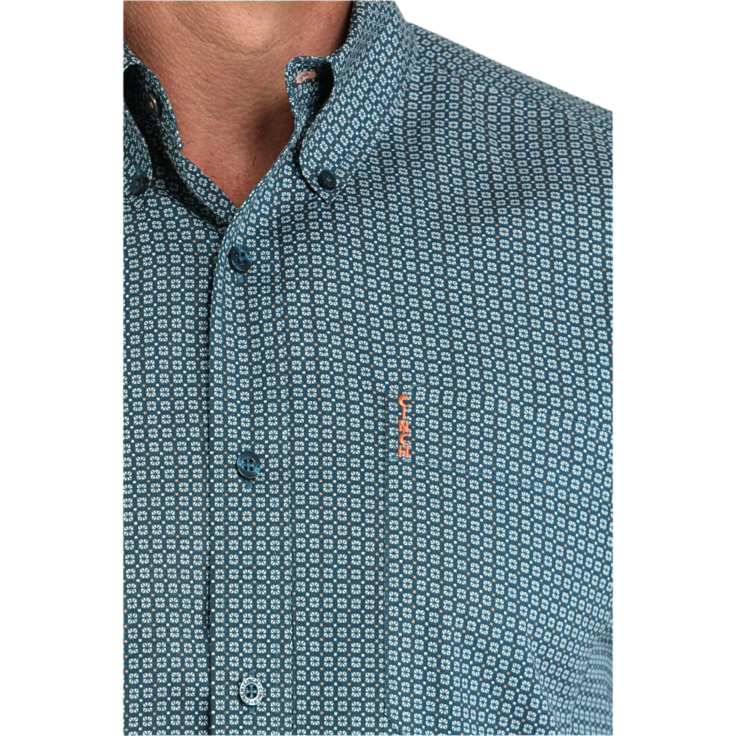 Cinch Men's Teal Blue Geo Print Button Down Shirt MTW1347136