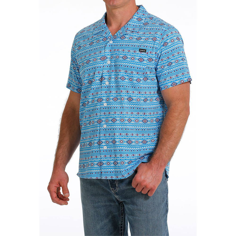 Cinch Men's Turquoise Aztec Print Camp Shirt MTW1401034