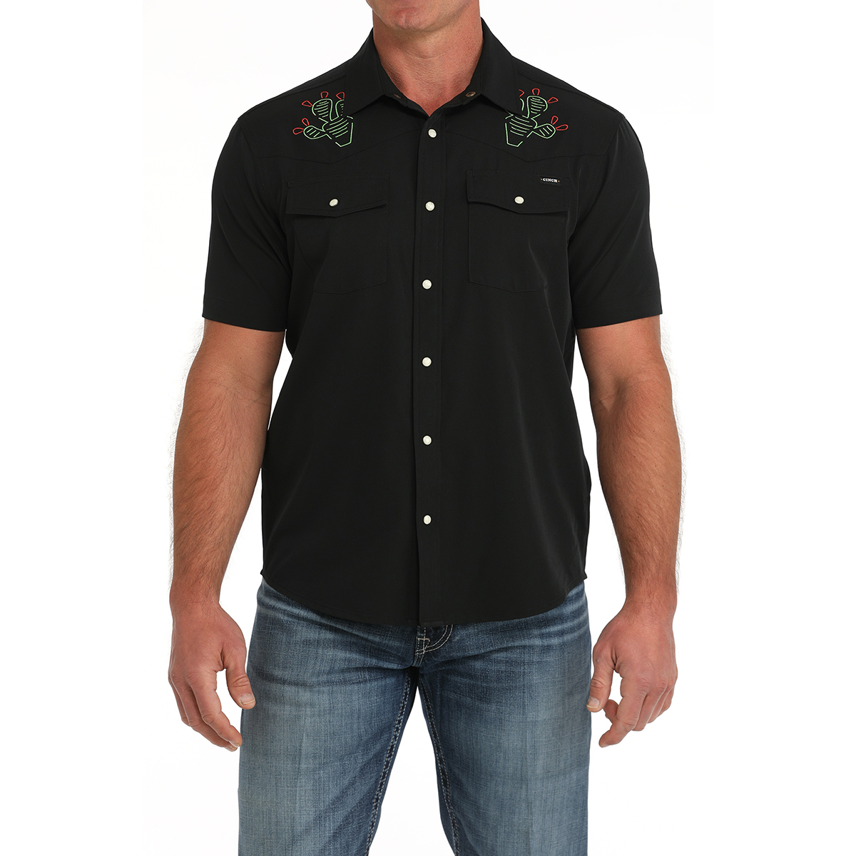 Cinch Men's Camp Short Sleeve Black Snap Button Down Shirt MTW1402006