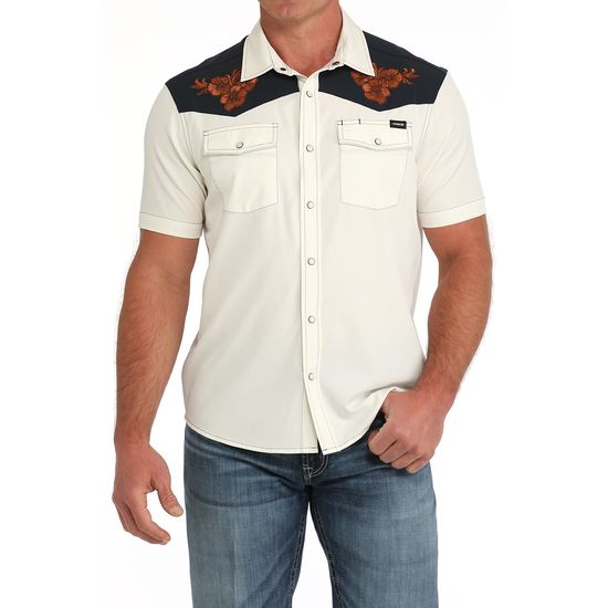 Cinch Men's Cream Retro Camp Snap Button Down Shirt MTW1402008