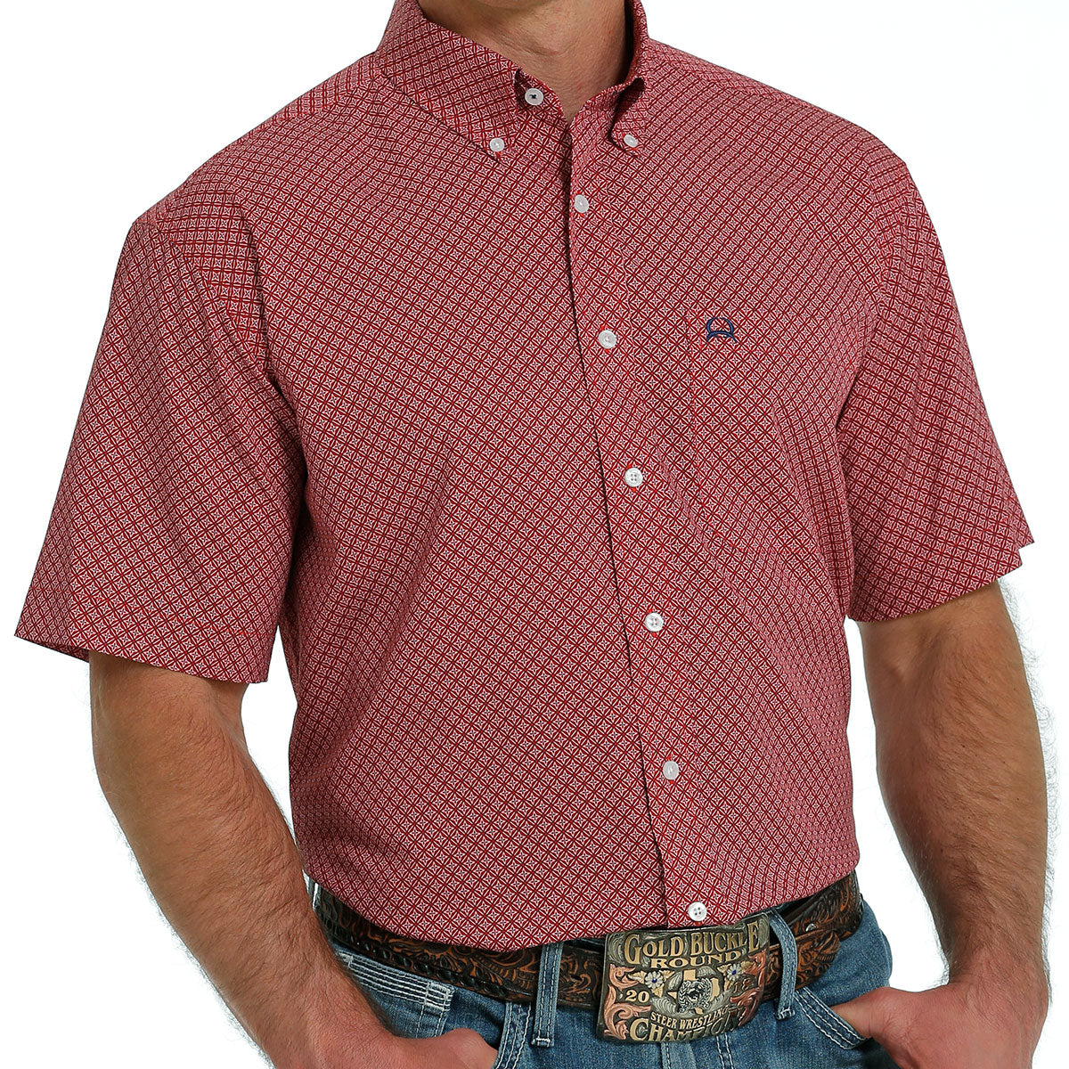 Cinch Men's Arenaflex Red Diamond Print Button Up Shirt MTW1704126
