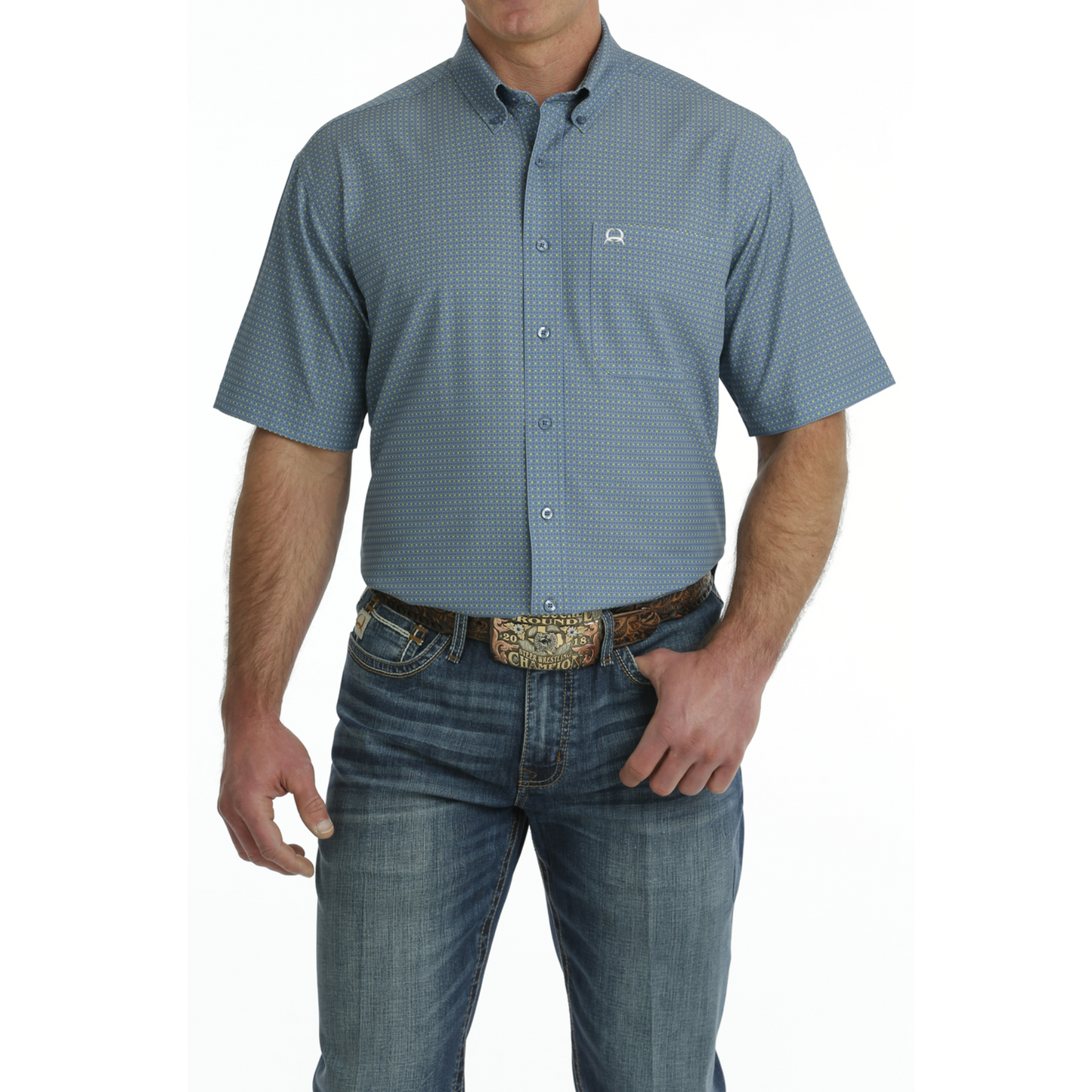 Cinch Men's Blue ArenaFlex Checkered Print Button Down Shirt MTW1704132