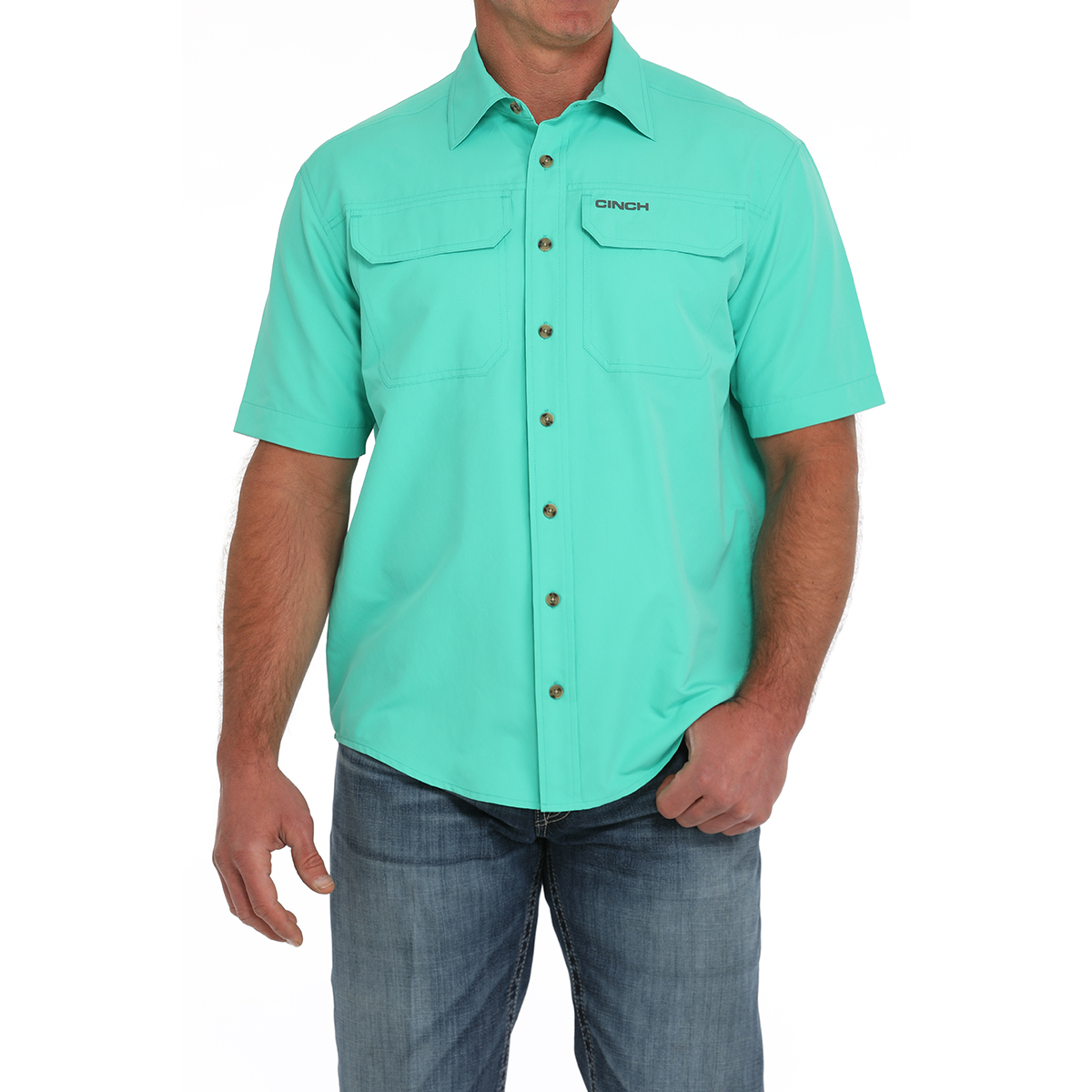 Cinch Men's Vented Solid Turquoise Button Down Shirt MTW1723001