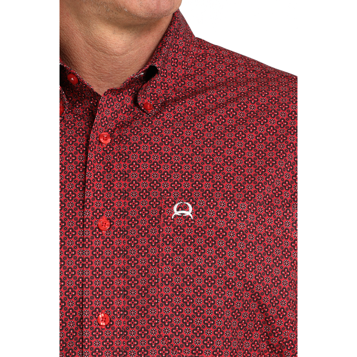 Cinch Men's Red Geometric Print Button Down Shirt MTW1862037