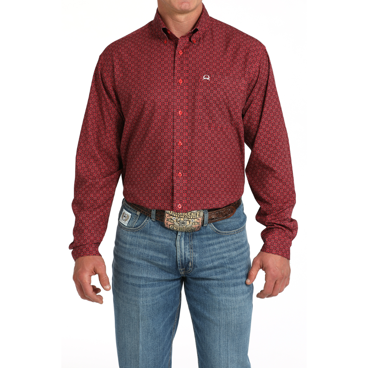 Cinch Men's Red Geometric Print Button Down Shirt MTW1862037
