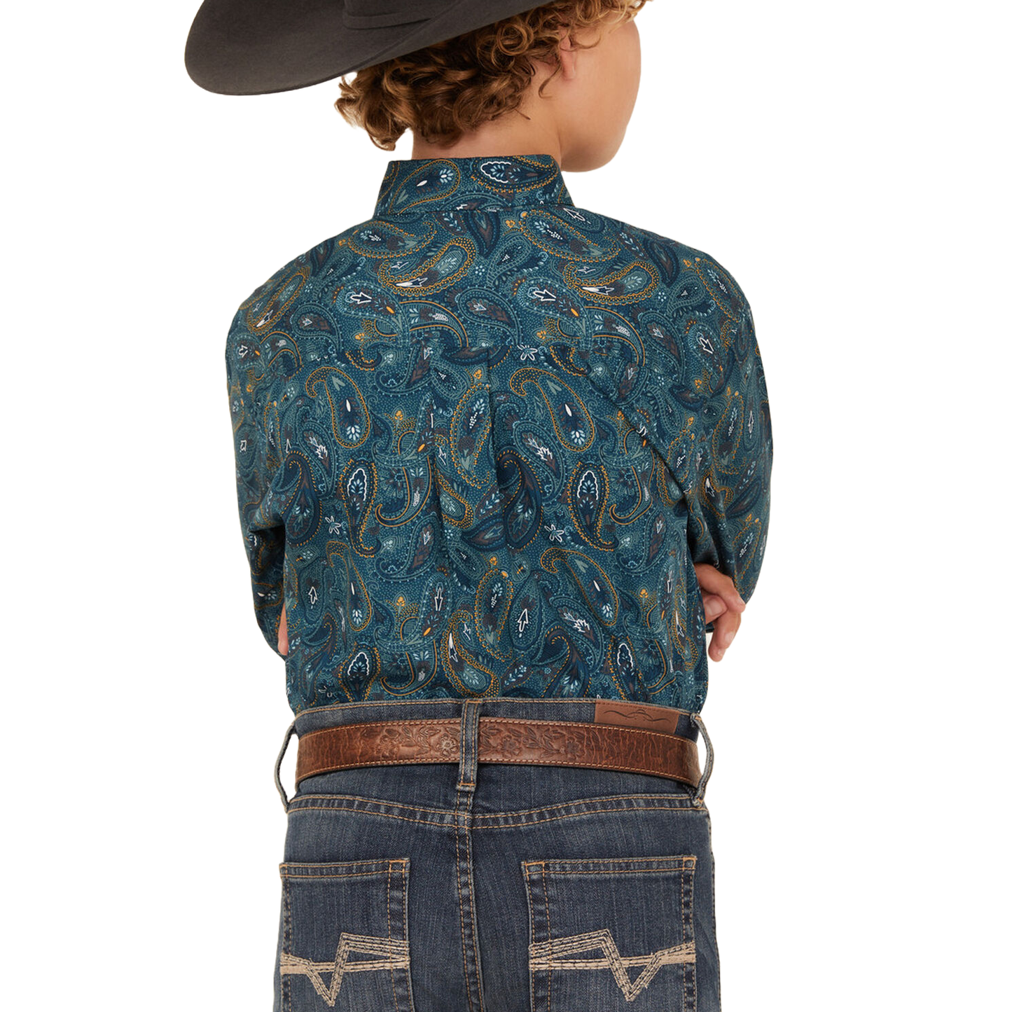 Cinch Boy's Blue Paisley Print Button Down Western Shirt MTW7060370