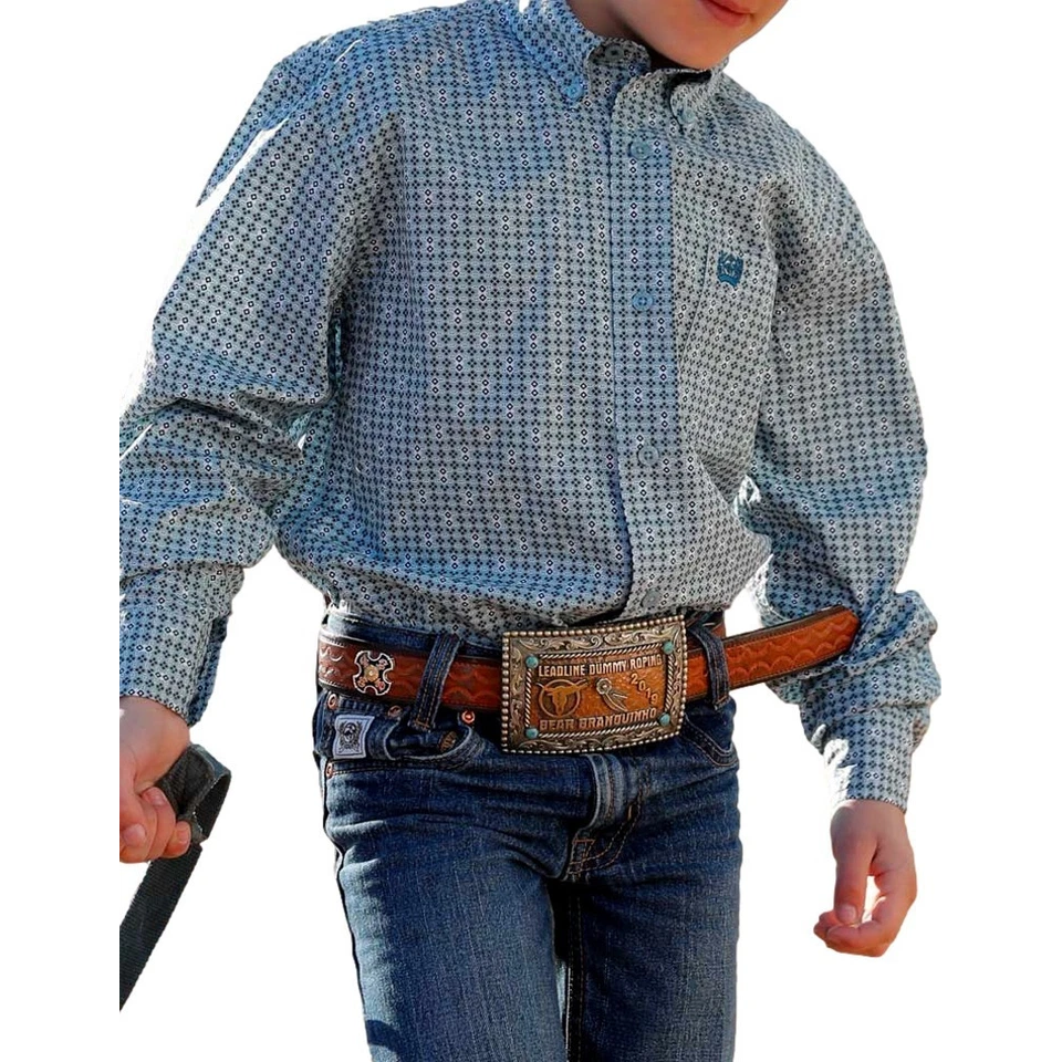 Cinch Boy's Diamond Green Button Down Western Shirt MTW7060371