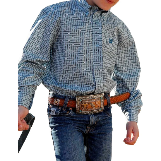 Cinch Boy's Diamond Green Button Down Western Shirt MTW7060371