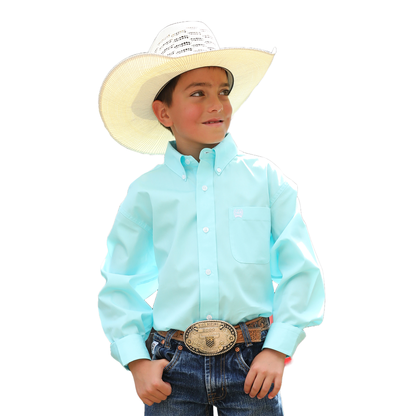Cinch Youth Boy's Turquoise Blue Button Down Shirt MTW7060382