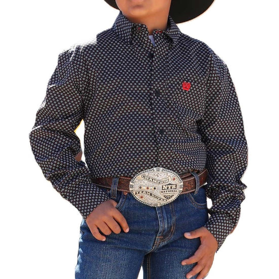 Cinch Youth Boy's Black Diamond Print Button Down Shirt MTW7060396