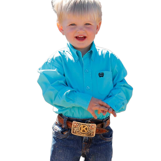 Cinch Toddler Boy's Solid Turquoise Button Down Shirt MTW7061374