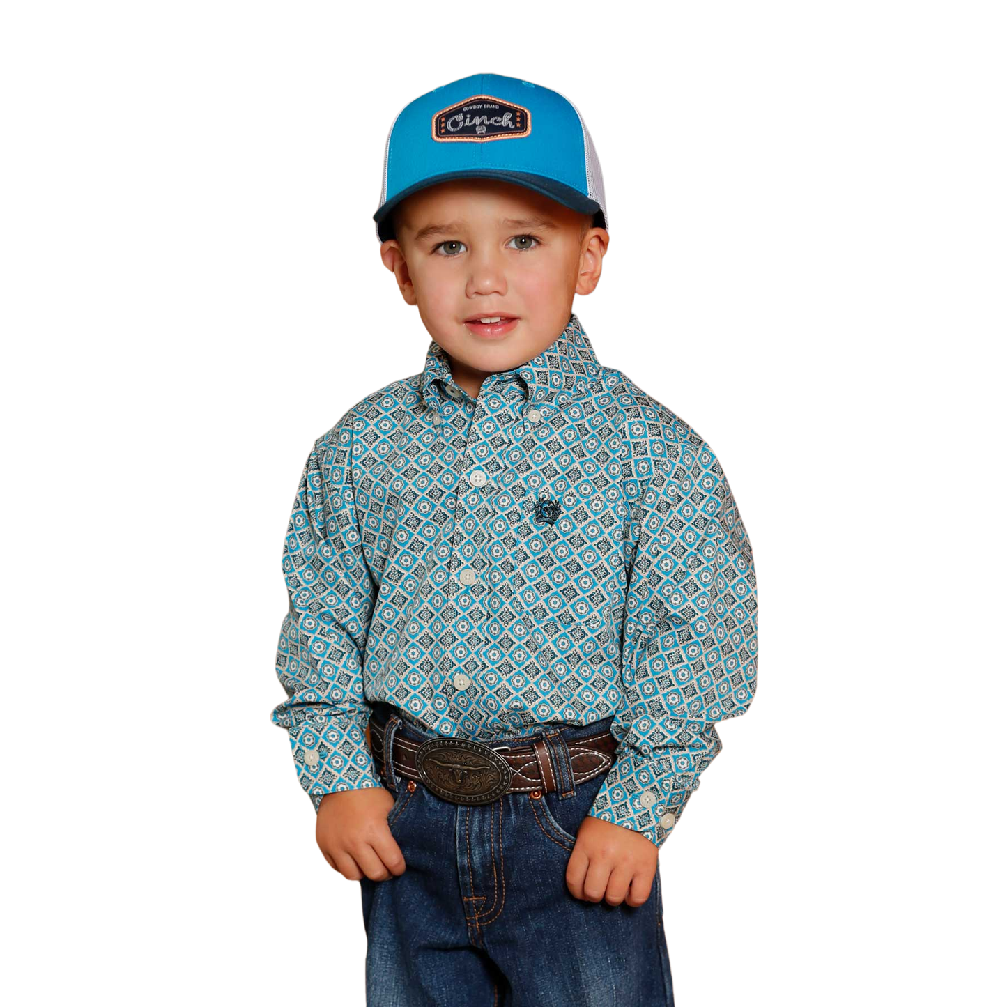 Cinch Infant Boy's Blue Diamond Print Button Down Shirt MTW7062386