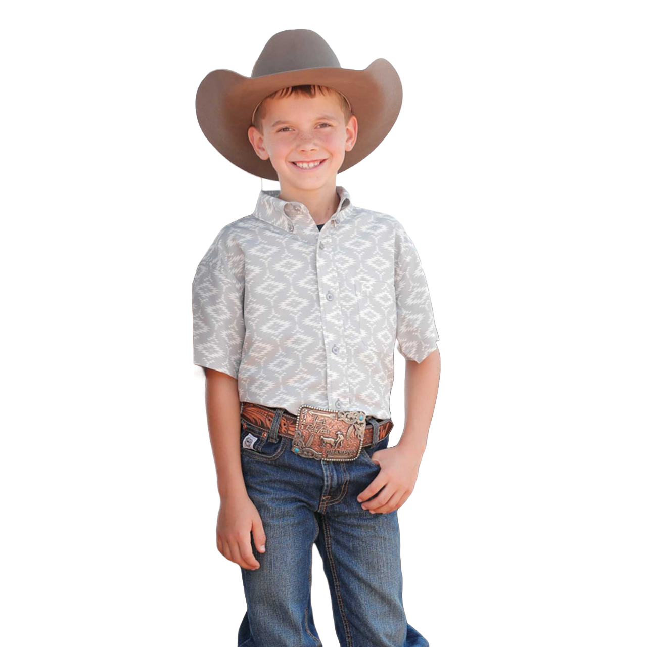Cinch Youth Boy's Grey ArenaFlex Aztec Print Shirt MTW7140031