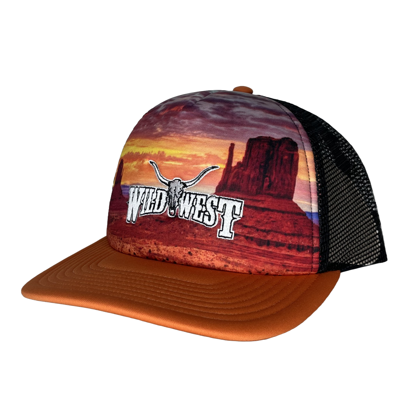 Wild West Sunset Graphic Orange & Black Trucker Cap MV3094-OR