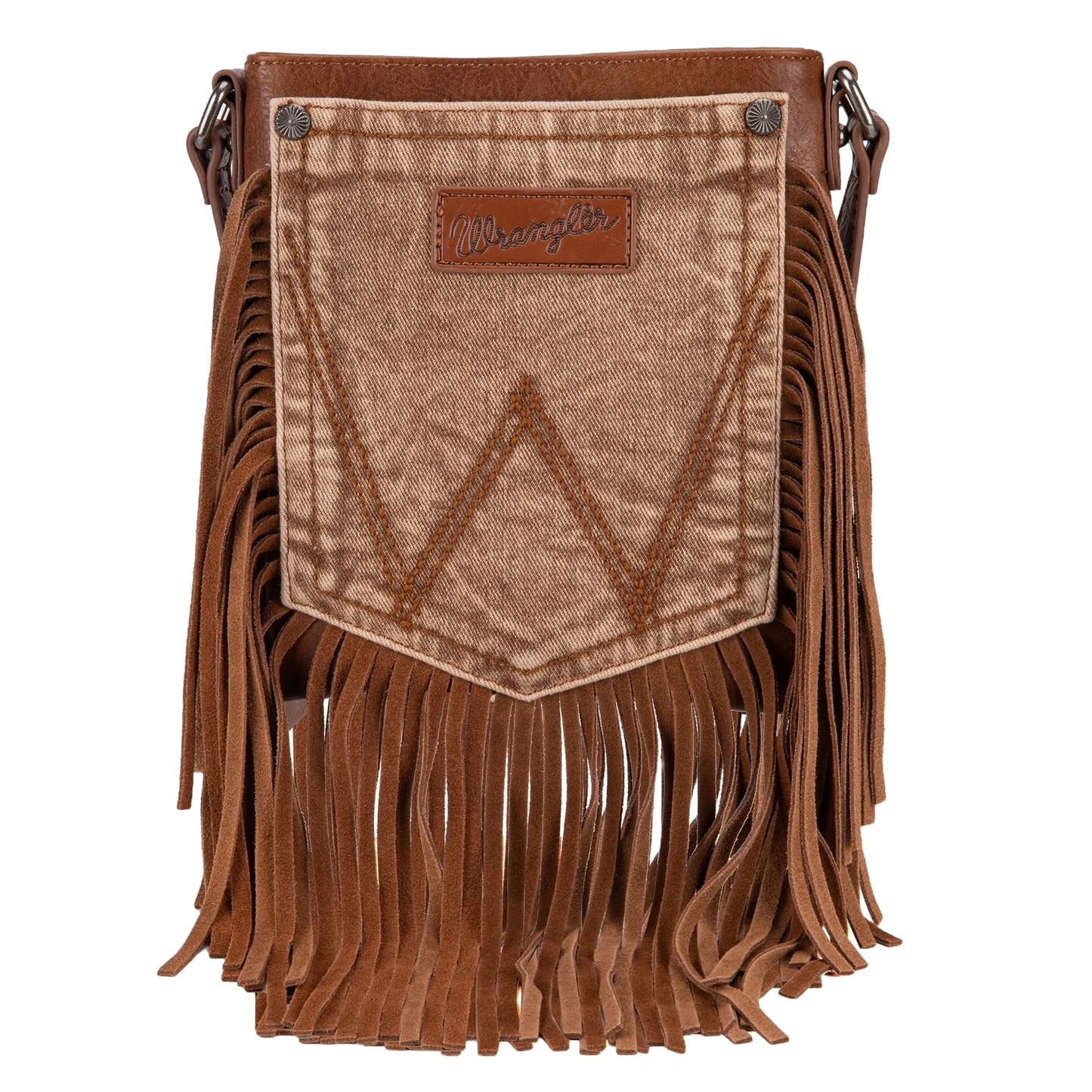 Wrangler Ladies Leather Fringe Light Brown Crossbody Bag WG44-8360LBR
