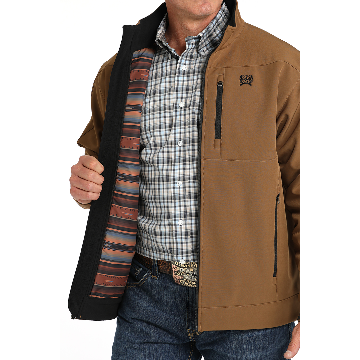Solid Bonded Cinch Men's Solid Bonded Logo Printed Brown Jacket MWJ1567012