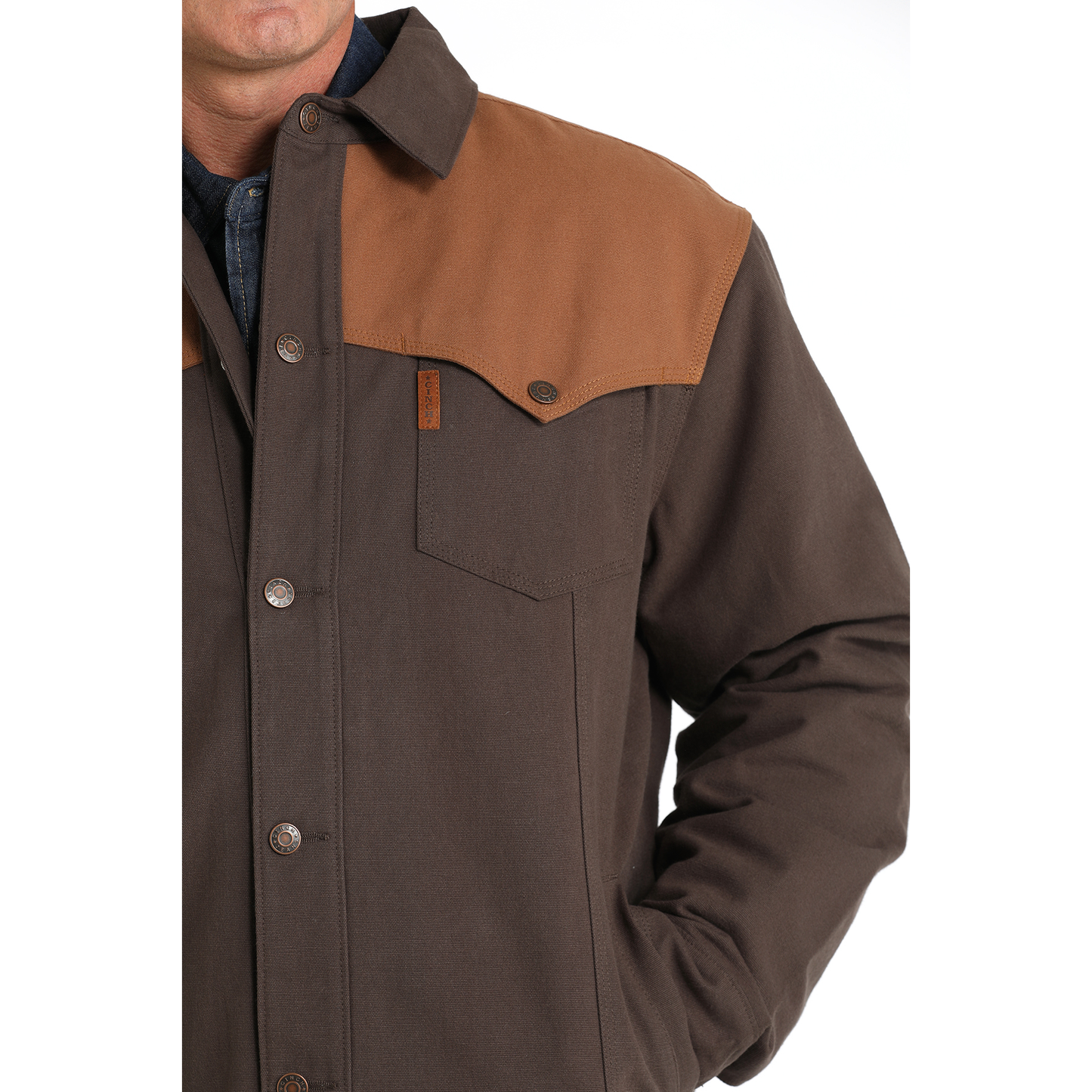 Cinch Men's Canvan Wax Coated Brown & Tan Snap Jacket MWJ1906001