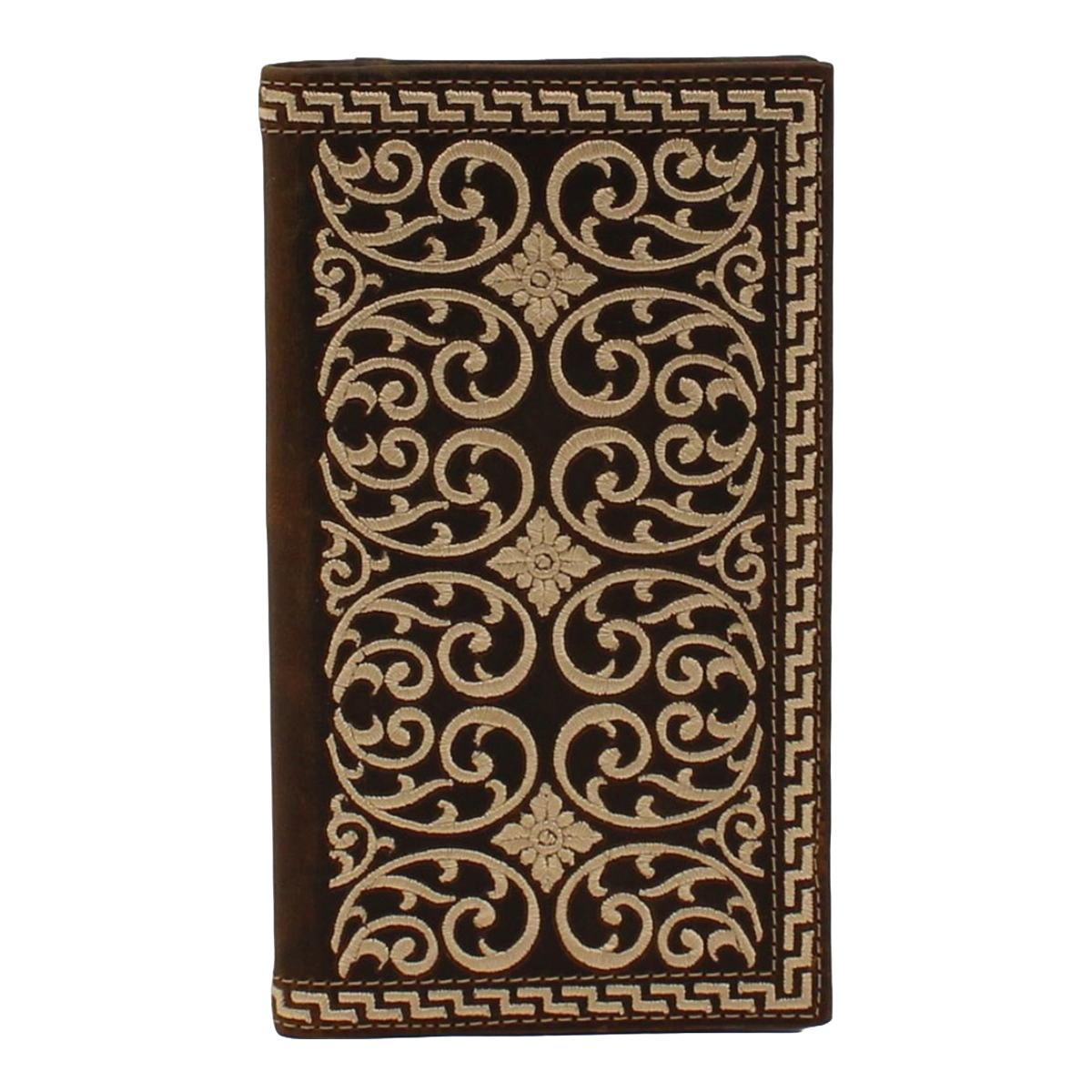 Nocona Men's Stitched Cream Western Embroidery Brown Wallet N500024002
