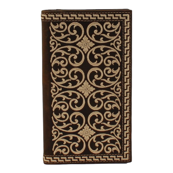 Nocona Men's Stitched Cream Western Embroidery Brown Wallet N500024002