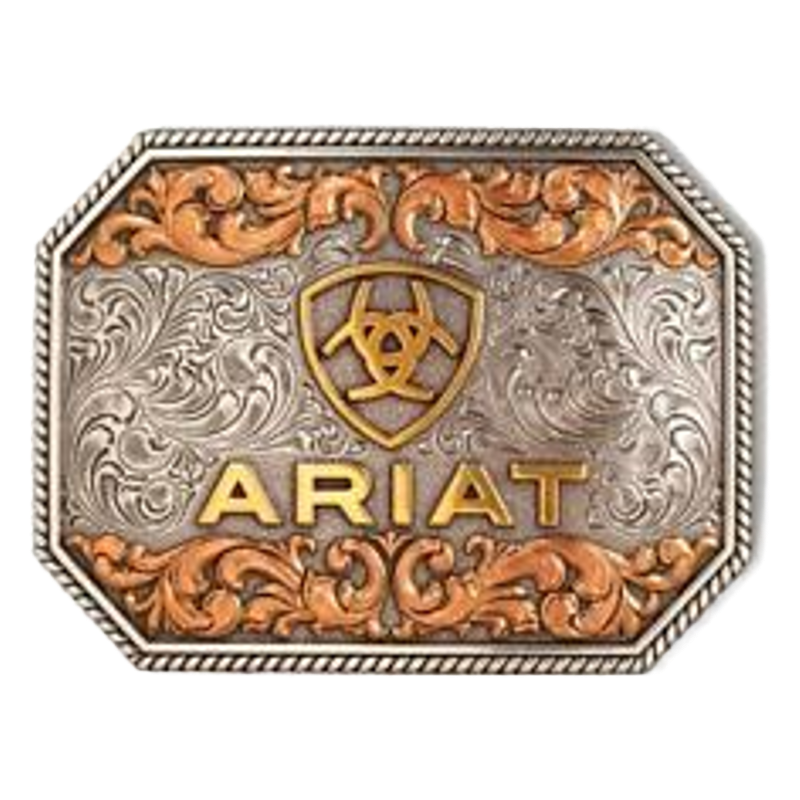 Ariat Tri-Tone Raised Logo Rectangle Belt Buckle A37054 - Wild West Boot Store