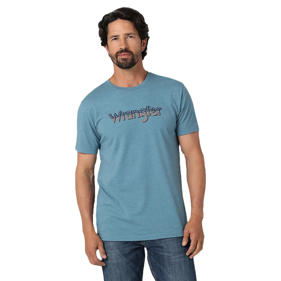 Wrangler Men's USA Kabel Logo Medium Blue Heather T-Shirt 2336214
