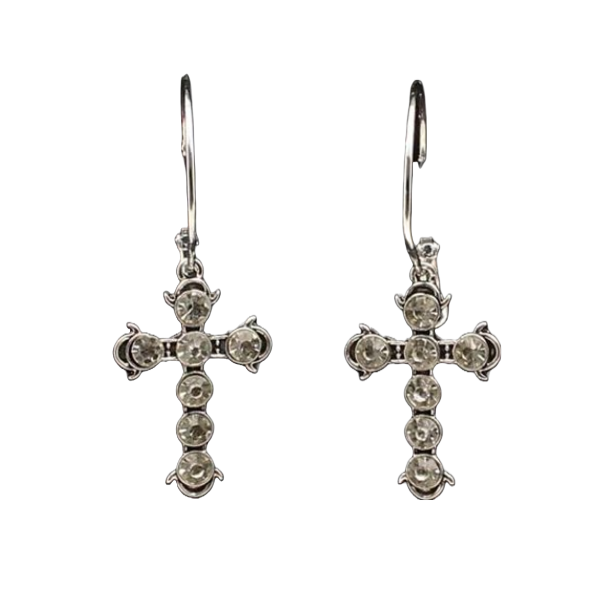 3D Belt® Ladies Silver Cross With Crystals Hoop Earrings DBUE6110