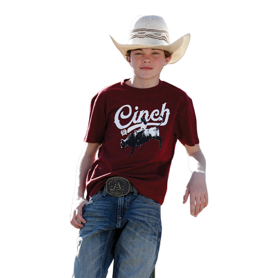 Cinch® Boy's Heather Burgundy Graphic Short Sleeve T-Shirt MTT7670114