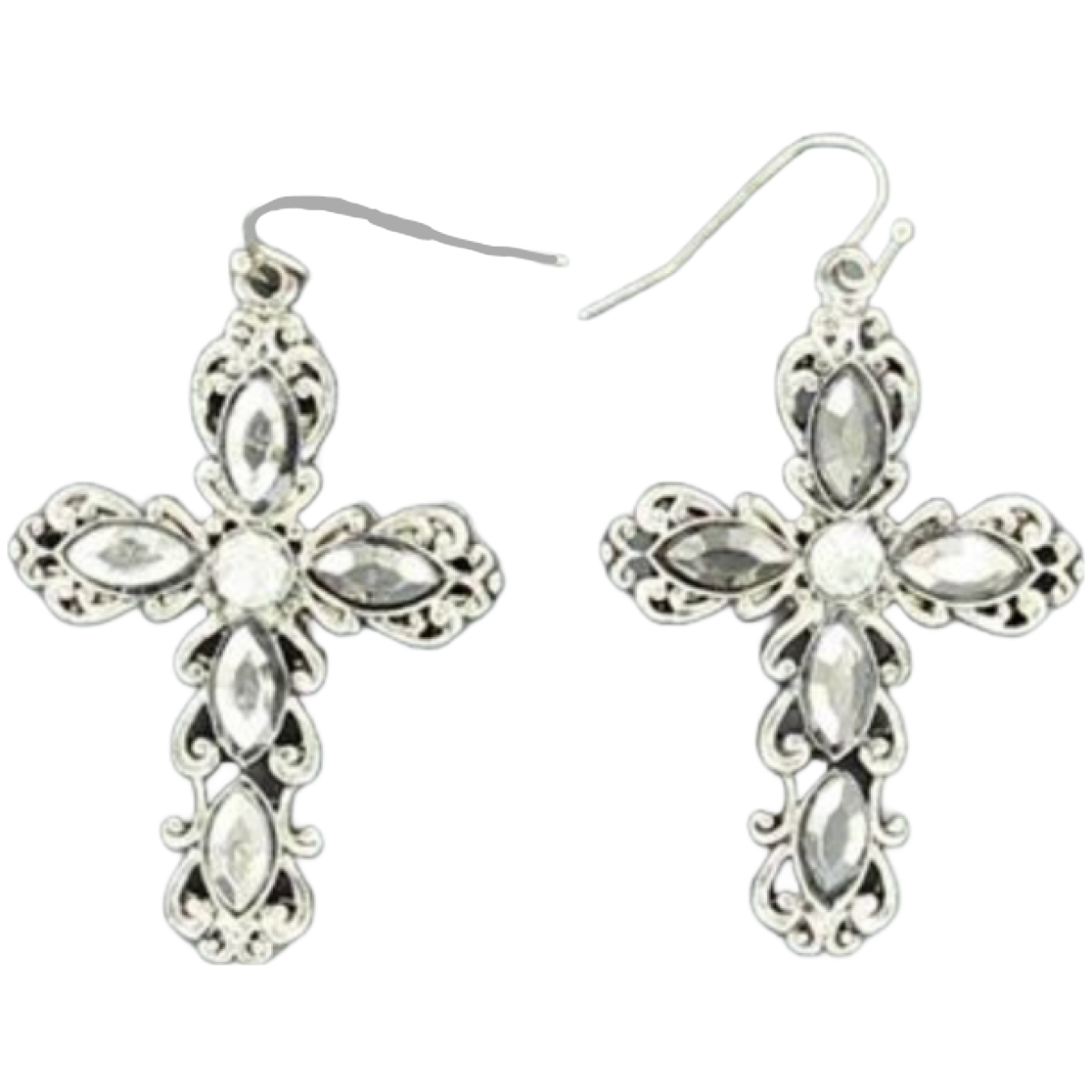 Blazin Roxx® Ladies Ornate Crystal Cross Silver Earrings 29685