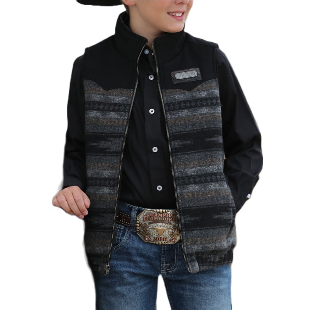 Cinch® Youth Boy's Black Blanket Stripe Printed Vest MWV5050002