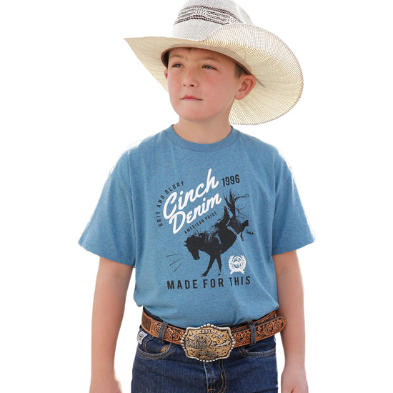 Cinch® Youth Boy's Light Blue "Made For This" Graphic Shirt MTT7670125