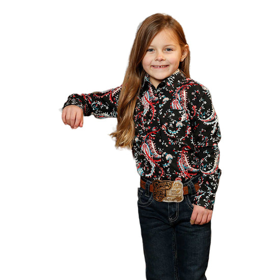 Cinch® Youth Girl's Black Paisley Printed Snap Button Shirt CTW3230040