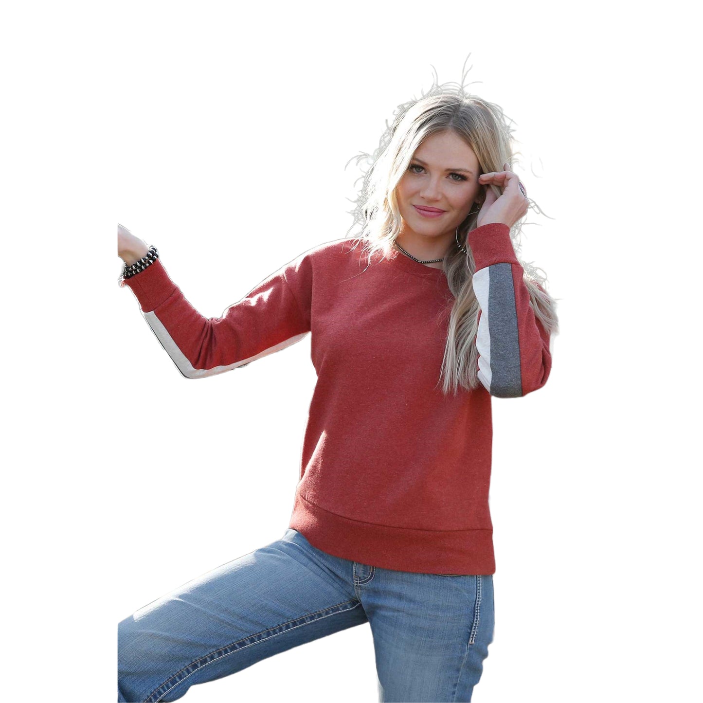 Cruel Denim Ladies Reversible V-Neck Red Sweatshirt CTK7370001
