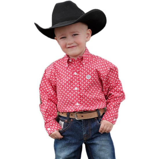 Cinch® Infant Boy's Geometric Red Button Down Shirt MTW7062313