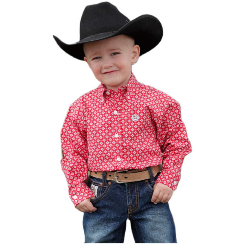 Cinch® Toddler Boy's Geometric Red Button Down Shirt MTW7061313