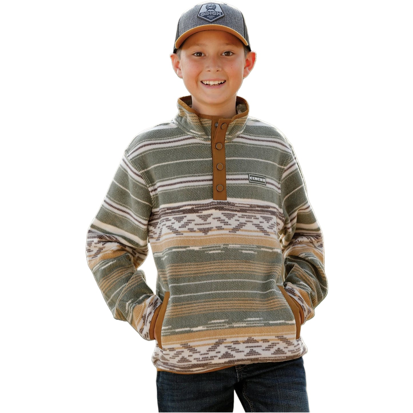 Cinch Children's 1/4 Snap Fleece Olive Pullover Sweatshirt MWK7590008