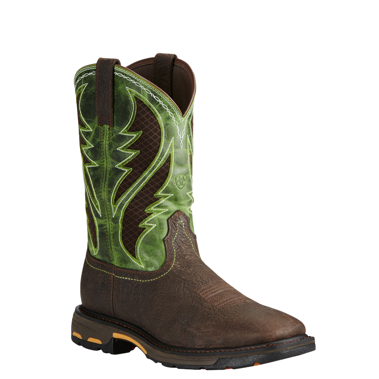 Ariat Men's WorkHog Wide Square Toe Brown & Green Work Boots 10020083