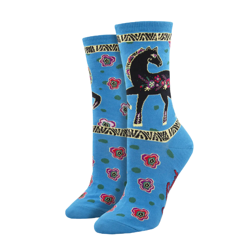 SockSmith® Ladies Laurel Burch Floral Blue Crew Socks WNC2637-BLUE