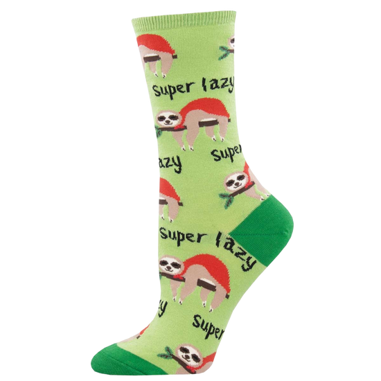 SockSmith Ladies Super Lazy Sloth Green Crew Socks WNC2280-GEE