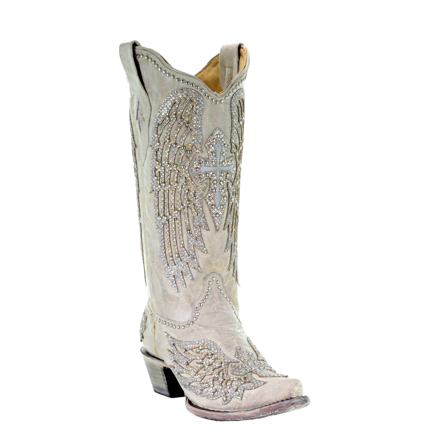 Corral Ladies Angela White Glitter Wing & Cross Studded Boots A3571
