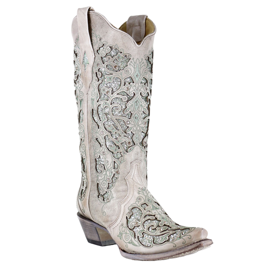 Corral Ladies Martina Green White Glitter Crystals Wedding Boots A3321