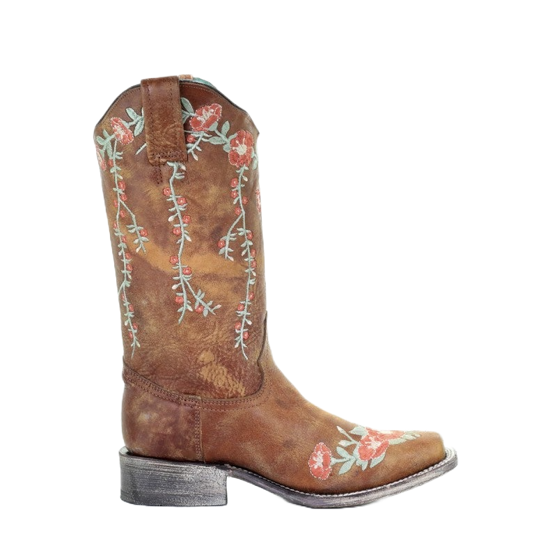 Corral Ladies Tan Deer Skull Overlay & Floral Embroidery Boots A3708