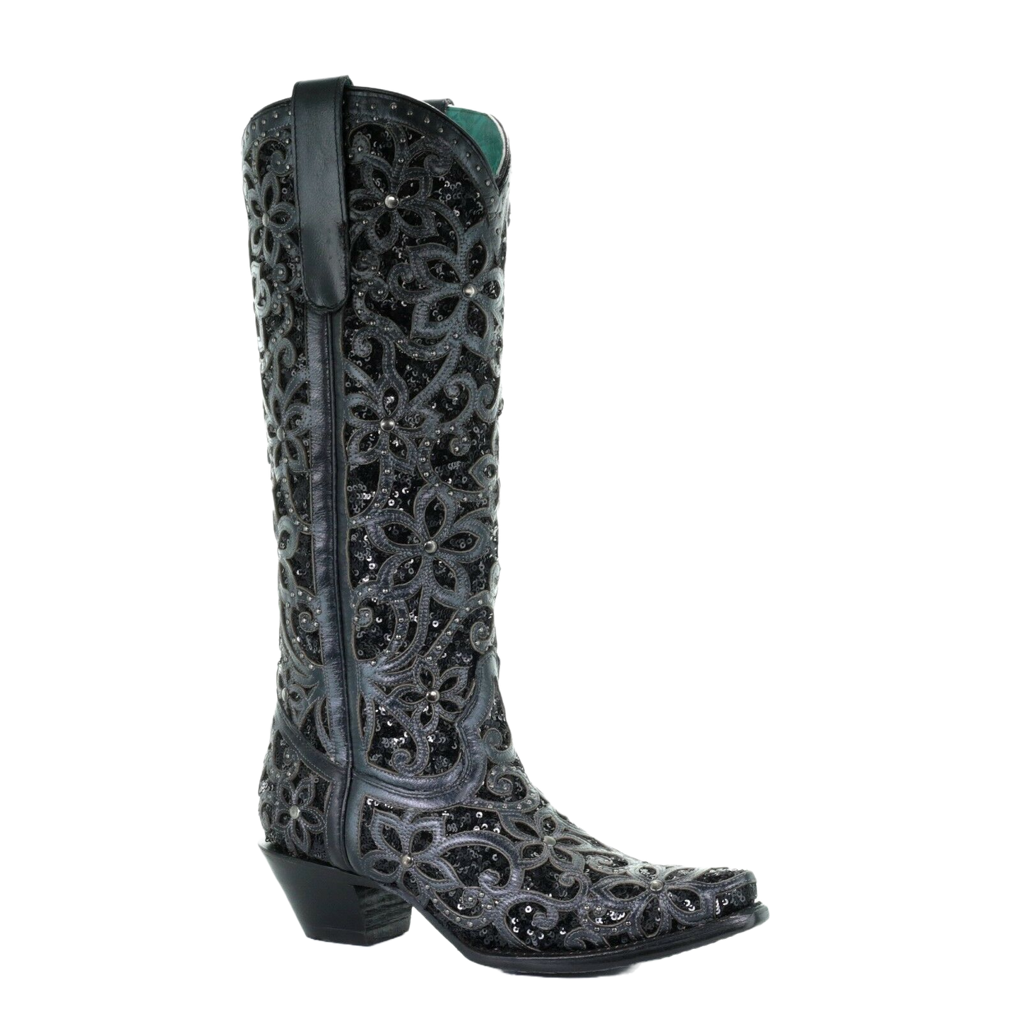 Corral Ladies Black Full Inlay & Studs Tall Top Boots A3589