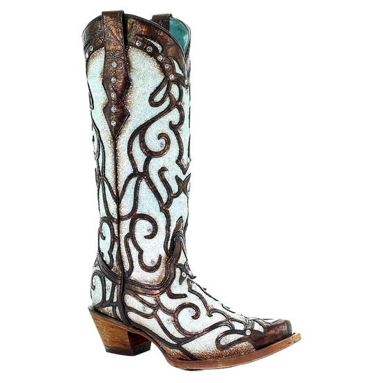 Corral Ladies Sky Blue Inlay and Studded Western Boots C3460